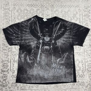 Miami Ink T-Shirt Y2K Biker Skeleton Chopper All Over Print Size 2XL XXL